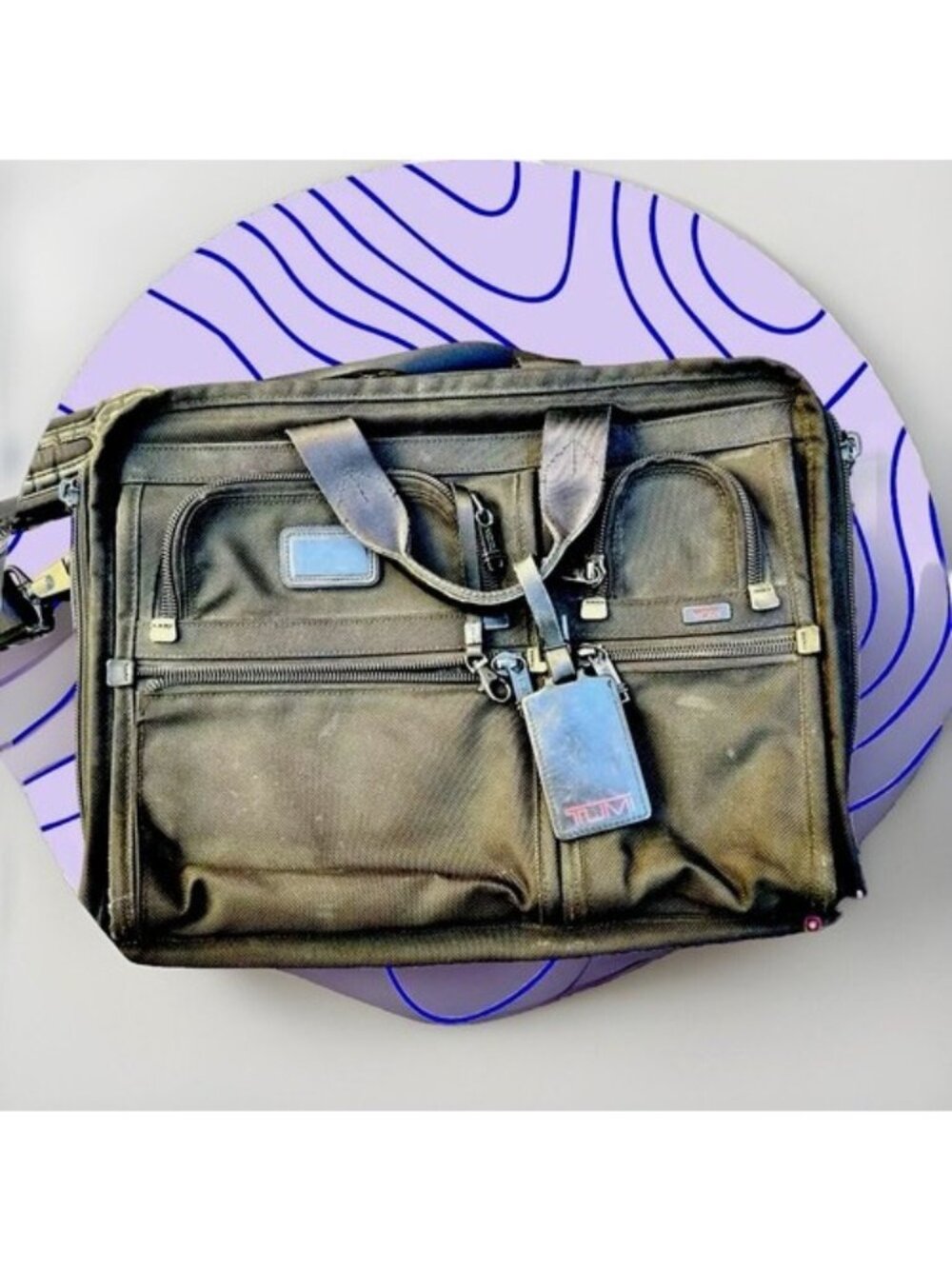 TUMI Business Bag Black Leather/Nylon Sawyer Briefcase With Many Pockets